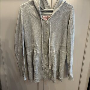Y2K Juicy Couture Light Gray waffle knit Hooded Cardigan XL